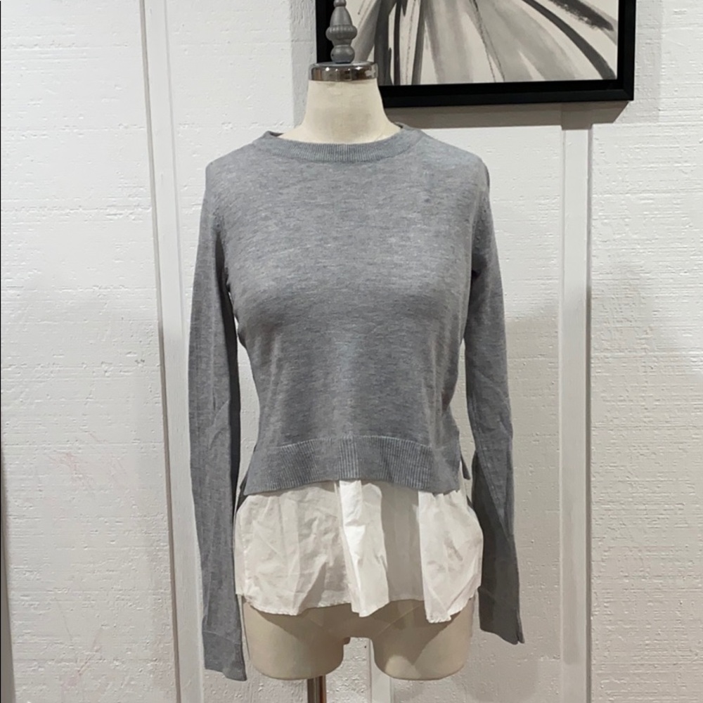 Grey sweater attached with white bottom blouse